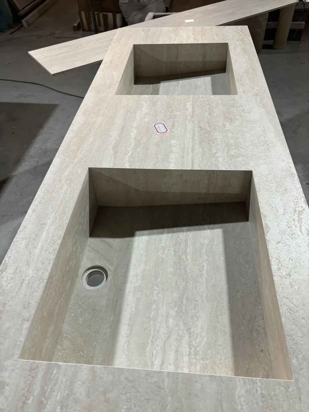 product modern elegant polished travertine integrated basin sink waterproof feature for villas bathroom and shower room-2