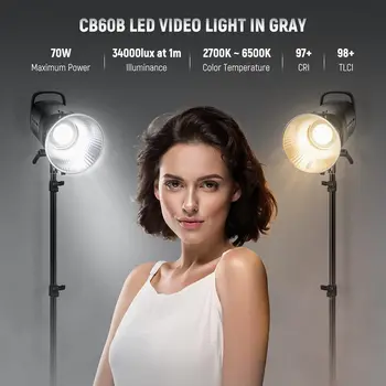NEEWER CB60B 70W LED Video Light with 2.4G&APP Control, COB Bi Color 2700K-6500K 34000Lux at 1m/CCT Mode/CRI97+/12 Scenes detail image
