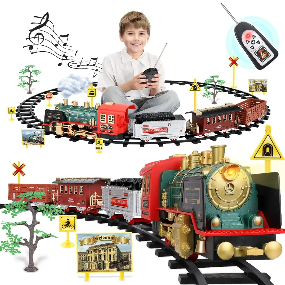 Carro de brinquedo com trem elétrico, trilhos e trilhos ferroviários, motor  de vapor, brinquedo educacional para crianças, presente para crianças -  AliExpress