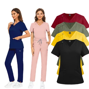 Anti-Wrinkle Medical Nursing Polyester/Rayon High Soft Stretch Easy Short Sleeves 2026 Unisex Surgical Jogger Scrubs