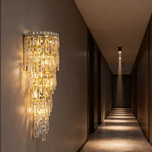 JACKSUN Luxury Bedroom LED Bracket Light Stainless Steel K9 Crystal Wall Lamp Creative Staircase Corridor Wall Living Room