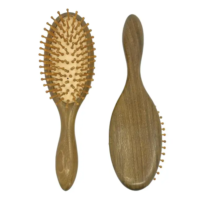 Customized high quality oval shaped verawood hair brush anti-static wooden hair brush