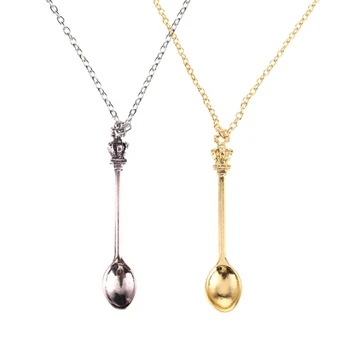 Fashion Crown Mini Tea Spoon Necklace Classical Gold and Silver Necklace Electroplating Alloy Lady Necklace