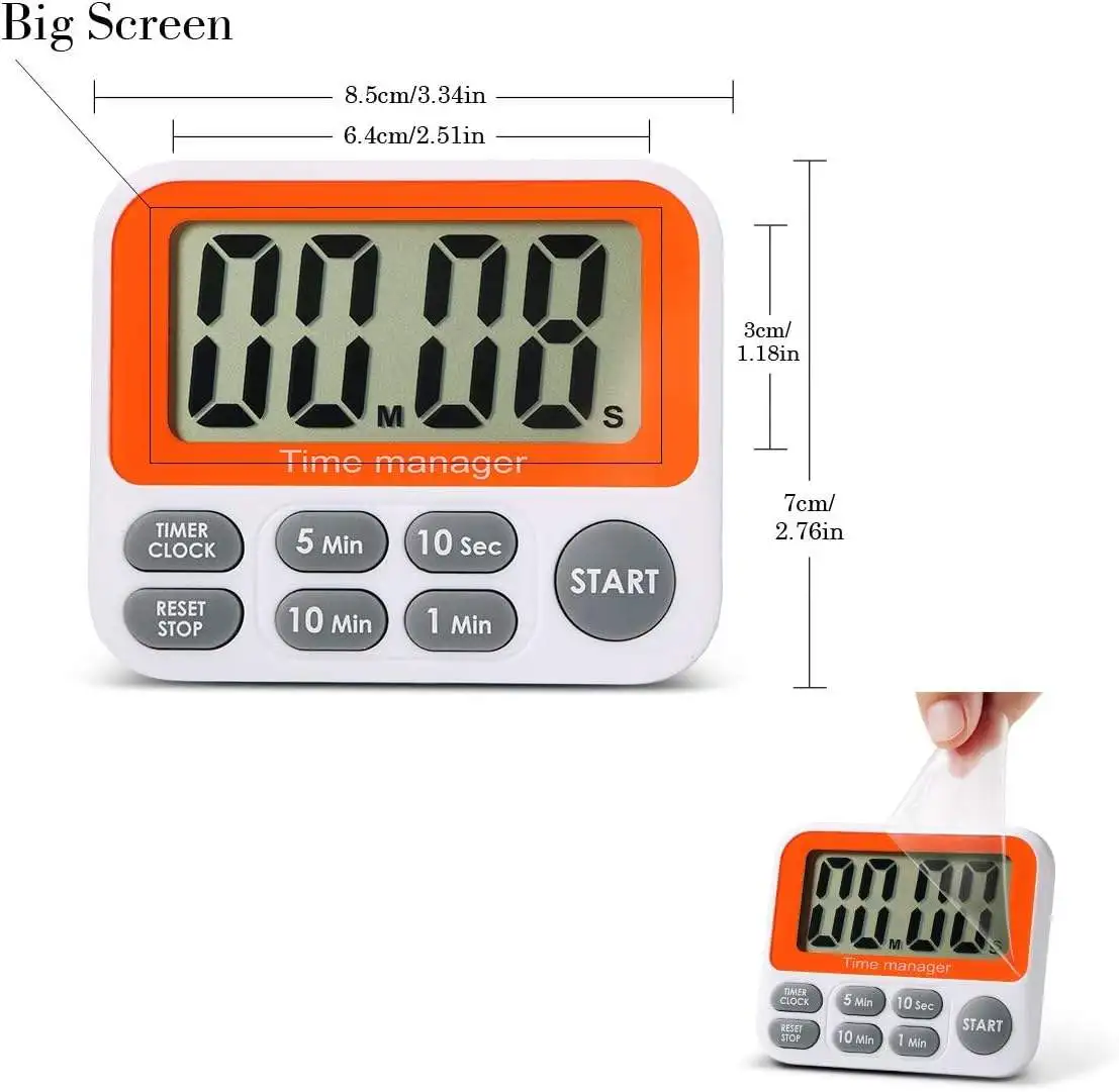 Digital Kitchen Timer Magnetic Large LCD Display Screen Cooking Timer Clock Timer with Loud Alarm Countdown Clock