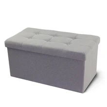 HStex Custom Ottoman Modern Furniture Sofa Set Fabric Stool Gray Folding Storage Stool Pouf with 6 Buttons