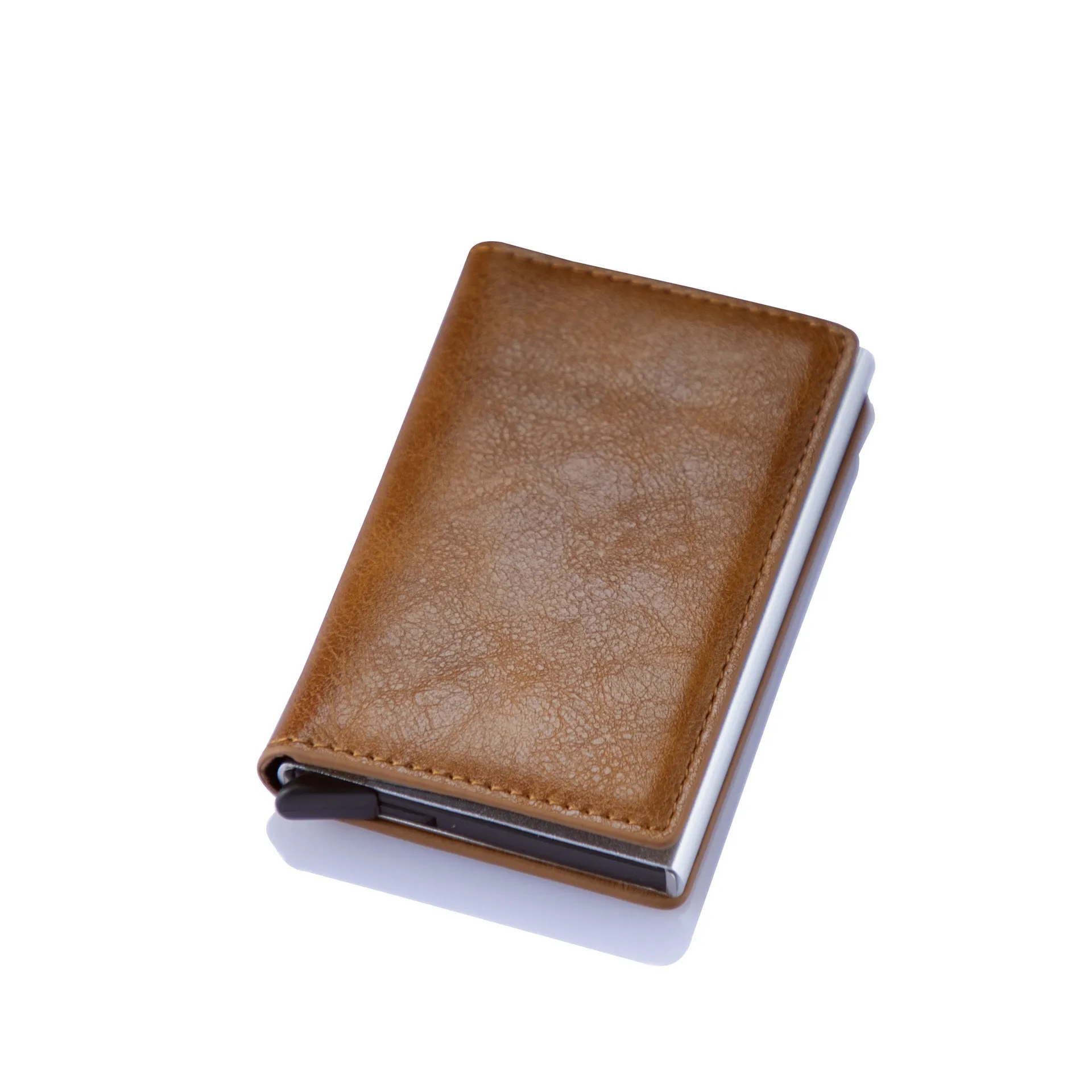 Low price wholesale Credit Card Holder RFID Blocking PU Leather Aluminum Business Wallet
