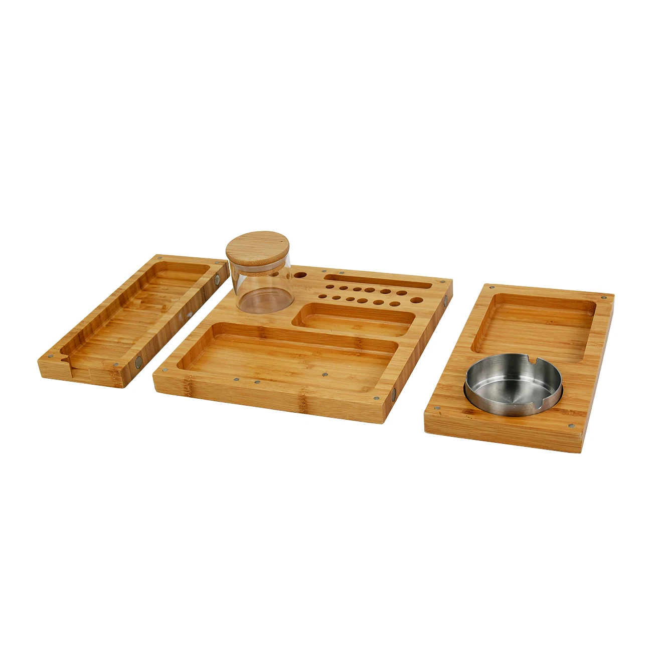 Triple Flip Bamboo Rolling Tray 3 In 1 Foldable Wood Cigarette