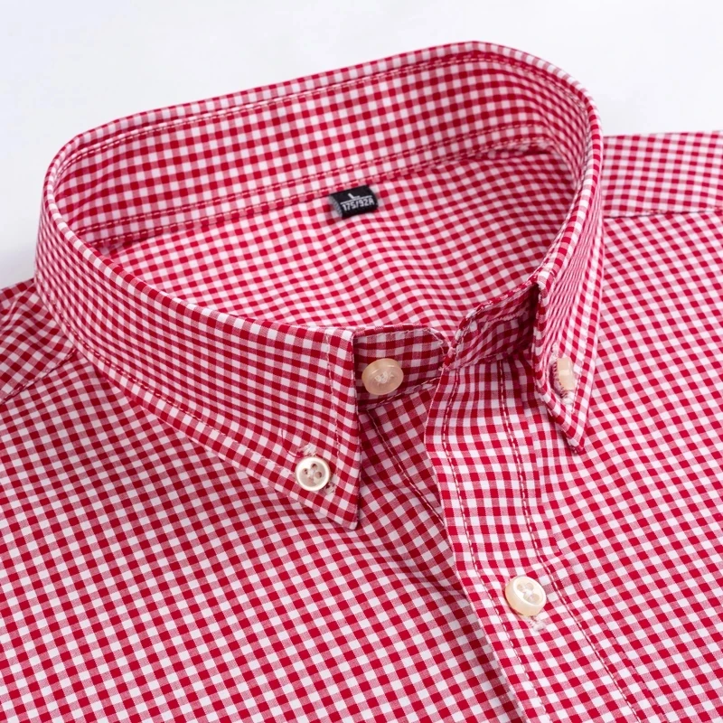 Camicie rosse casual a maniche lunghe Camicia in cotone scozzese fantasia da uomo909_voghion.com