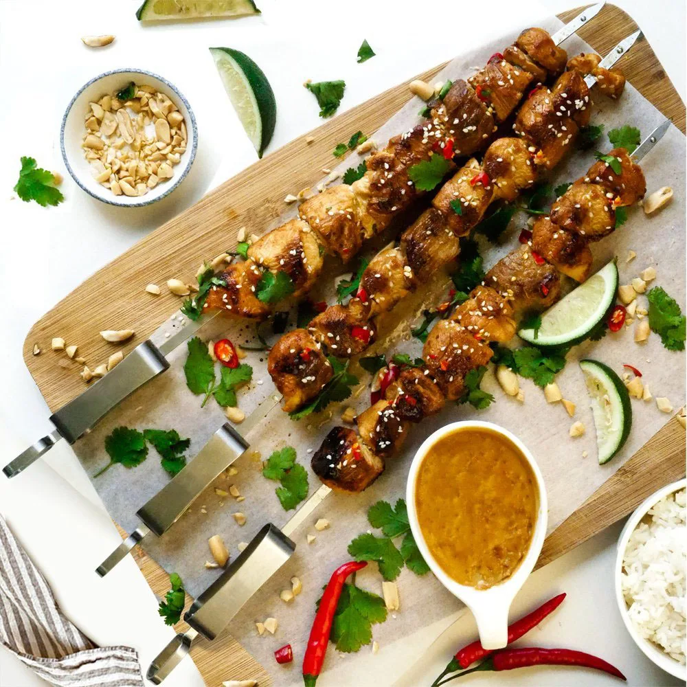 17 Inches Long Flat Wide Stainless Steel Bbq Barbecue Metal Kebab Kabob