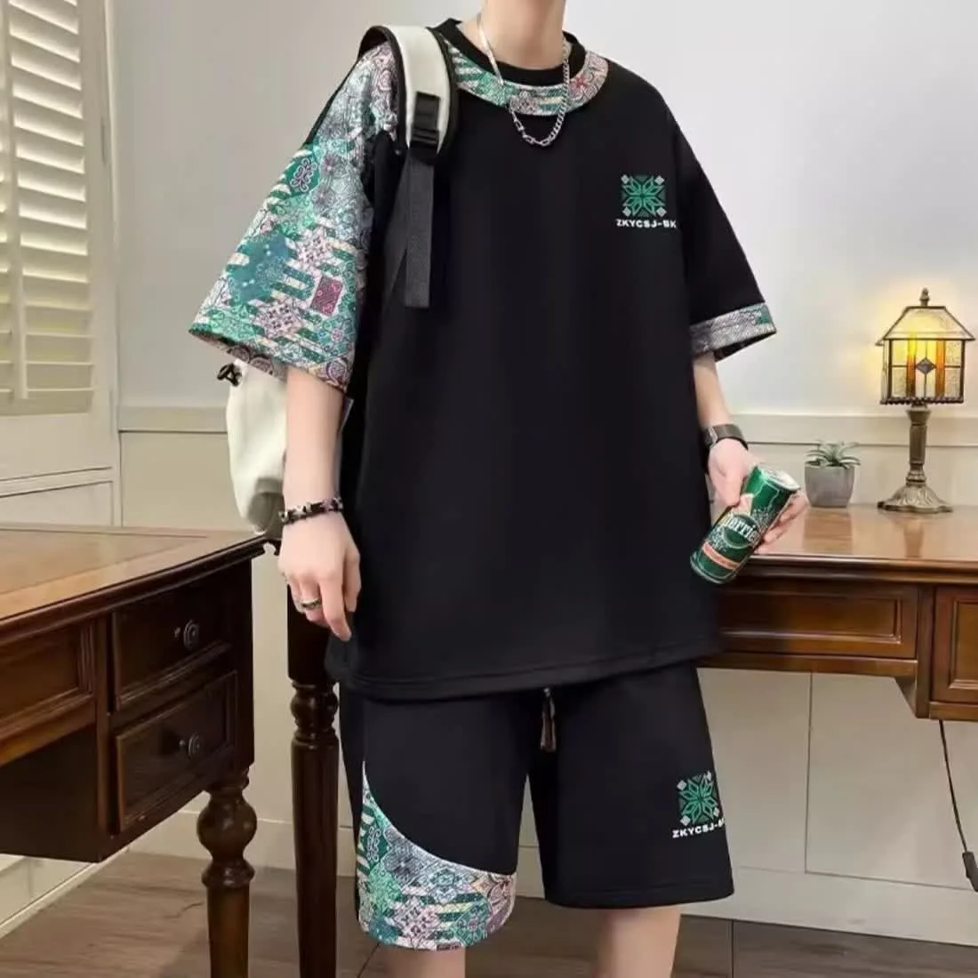 Wholesale & Custom Evenfor Summer Casual Versatile Shorts T-shirt Two-piece Set for Men'