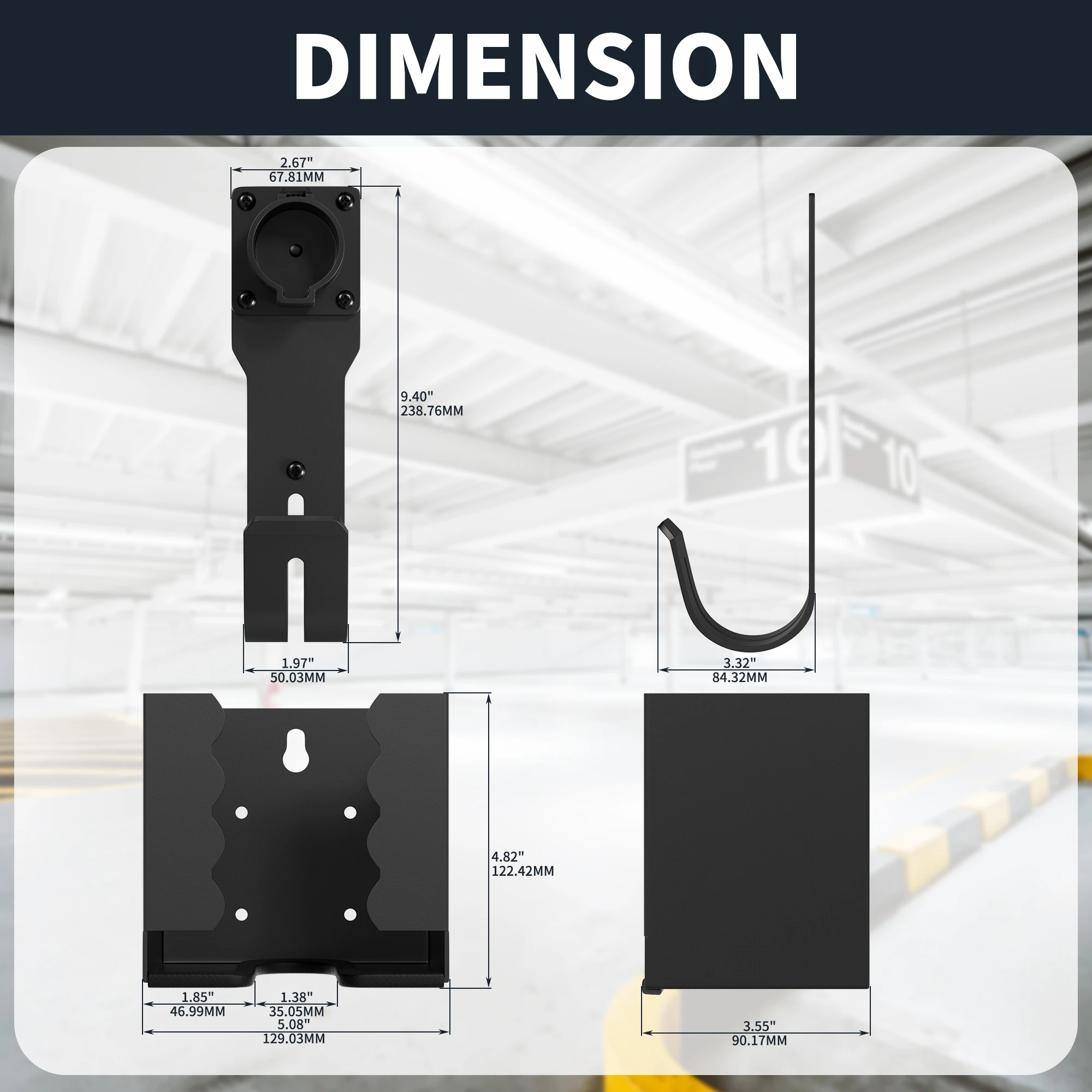EV Charger Holder Wall Mount – J1772 Connector Holster For Garage Cable Storage