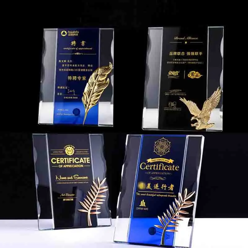 Factory Wholesale Cheap Price Crystal Glass Wood Plaque Award With Custom Design supplier