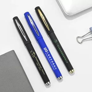 Manufacture Wholesale High Quality Advertising Gift Customized Logo Printing Rubber Coated Blue Gel Pen Smooth Writing Gel Pen
