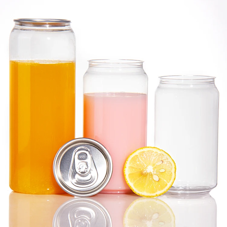 CREATIVE Transparent PET Easy Open Beverage Cans Plastic With Aluminium Lid