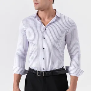 Custom Men's Stretchy Stripe Shirt with Wrinkle-free Smooth Long Sleeves Shirt