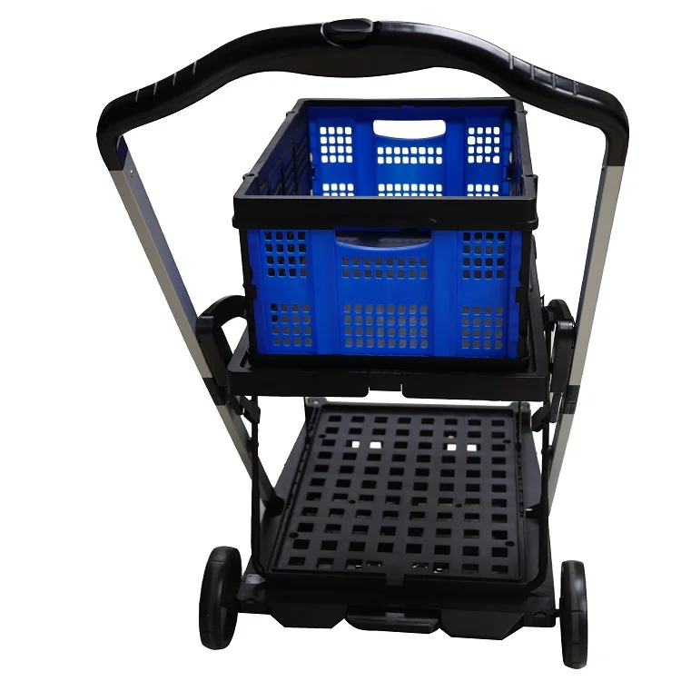 Multi Function Folding Carts 2 Layer Aluminum Folding Trolley Portable Utility Shopping Cart with Wheels