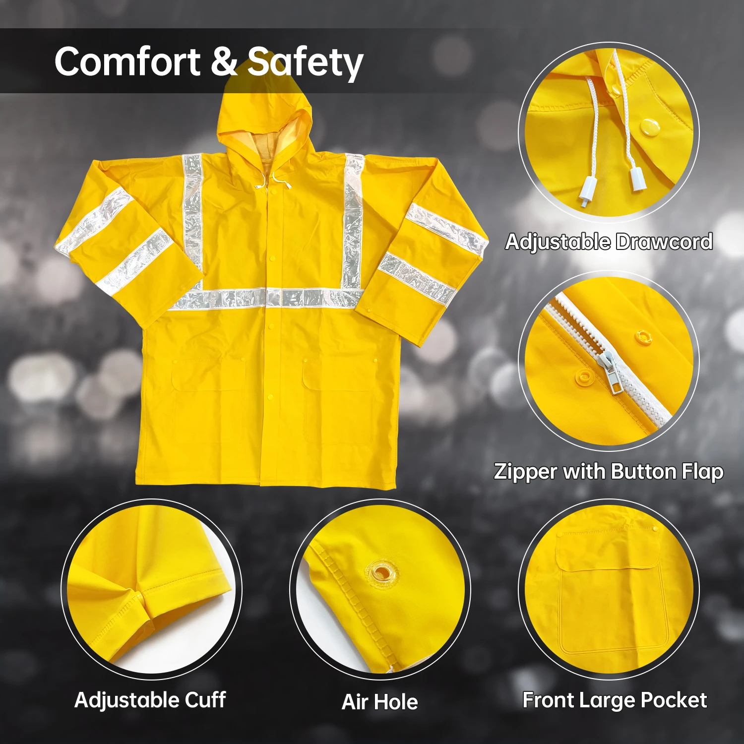 PVCポリエステル フード レインコート ワークウェア ユニセックスの2枚組ハイヴィス レインコート 4