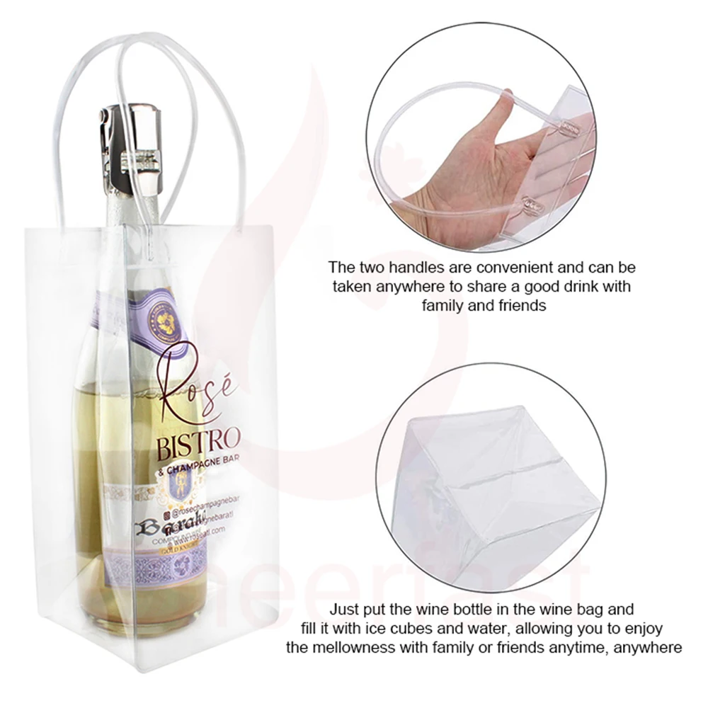 WAONIQ Clear PVC Ice Wine Bags, 3 Pack - Portable, Collapsible Bottle Chiller For Champagne, Beer, Drinks, Wedding & Party - View #4