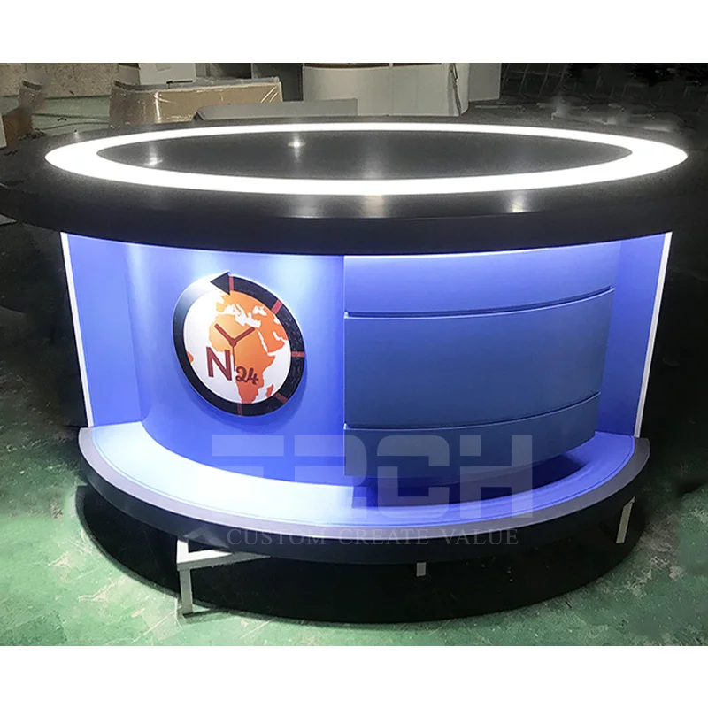 Customized Broadcast Console Table Modern Tv News Studio Table With Led