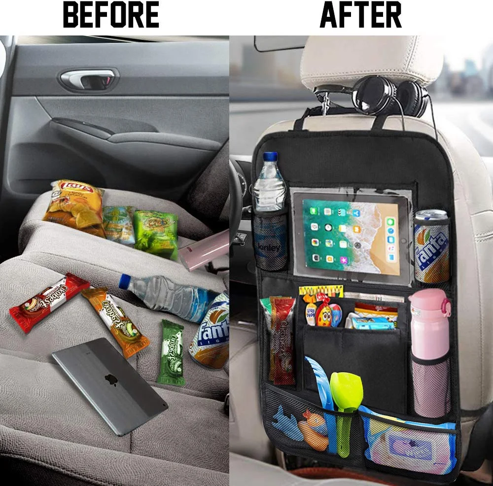High Quality Touch Screen Tablet Holder Oxford Fabric Car Backseat Organizer with 9 Storage Pockets Back Seat Storage