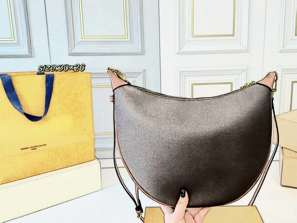 Full-grain Genuine Leather Zipper Closure Single Strap Summer Dumpling Croissant Womens Crescent Niche Crossbody High-end