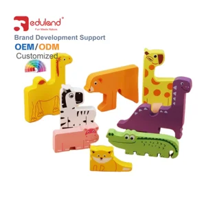 EDULAND CPC CE Kids Educational DIY Toy Wooden Animal Puzzle with Shaped Pieces Pretend Play Jigsaw Puzzle Games