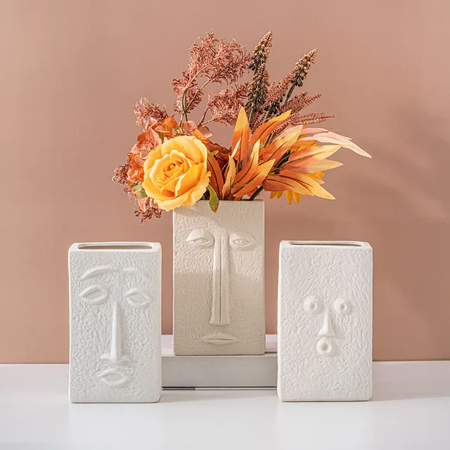 2023 New Best Selling Nordic Style Modern White Ceramic Vase square face shape Flower Vase Wholesale