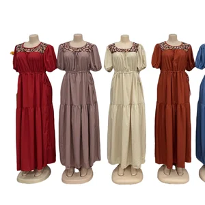 2026 Women's Summer Cotton Silk Solid Color Dress Long Style Casual O-Neck Design Factory Wholesale Plain Dyed Techniques