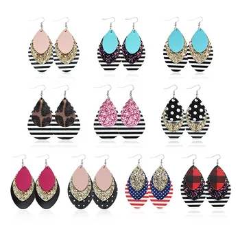 Fashion New Arrival Women Jewelry Oval Shaped Handmade Multilayer Colorful Leather Sequin Hook Earring
