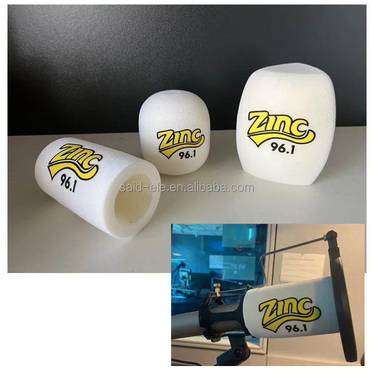 Custom Design High Density Sound Absorbing Wind Resistant Polyurethane Microphone Foam with logo Printed for Outdoor Interview