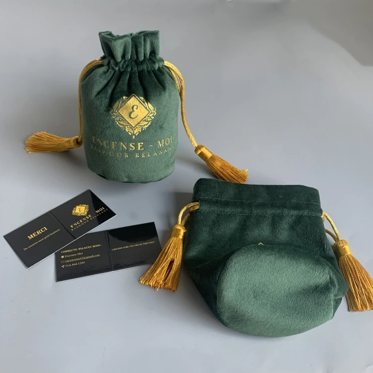 Luxury Custom Dark Green Velvet Pouch Luxurious Velvet Perfume Pouch Bag  Perfume Bag With Logo
