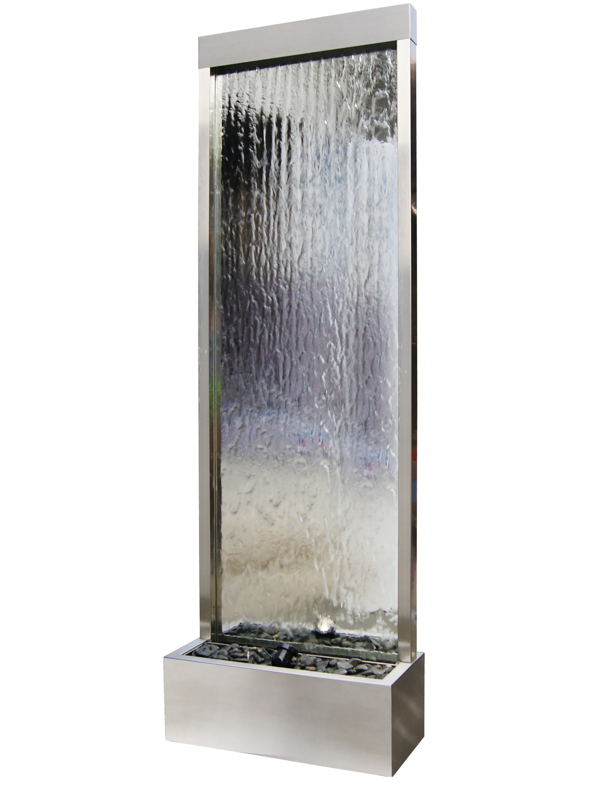 Silver Mirror Glass Waterfall Fountain Mirror Water Feature Waterfall Wall Glass Panel Waterfall Fountain for Home