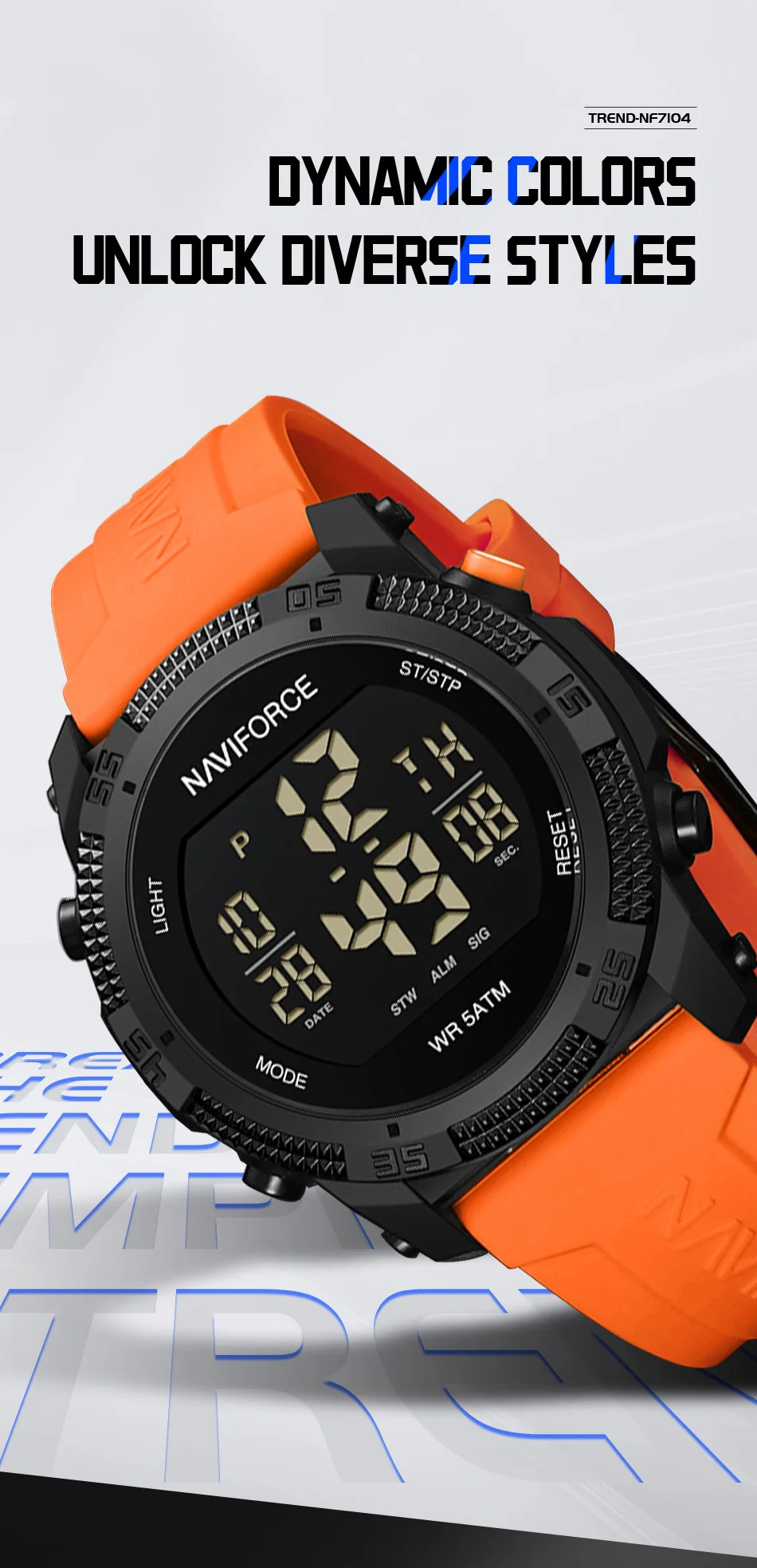 Original NAVIFORCE 7104 Digital Watch Men Sport Chronograph Wristwatch Date Stopwatch Waterproof  Male Electronic Clock