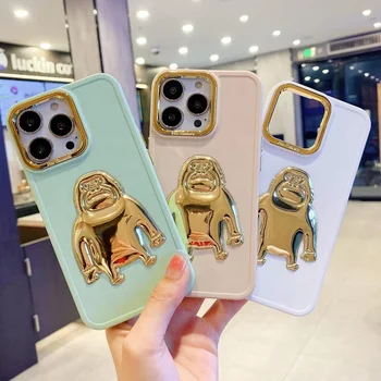 luxury wholesale factory price electroplating camera lens 3D golden gorilla mobile phone case for iphone 15 14 13 12 11 pro max