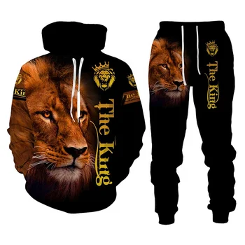 Custom Autumn Winter Men Clothing 2 Piece Sets Joggers 3D the Lion King Printed Tracksuit Set Plus Size Men'S Hoodies Set