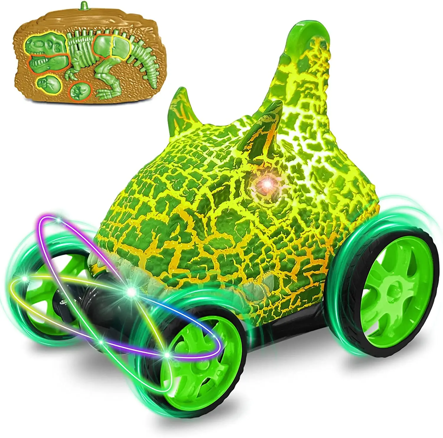 Remote Control Car Dinosaur Toys RC Stunt Car with 360 Degree Rotation and Light 2.4 GHz Radio Control Racing Car Toys for kids