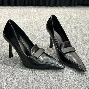 New Brown Retro Point Thin Heel Sexy Single Shoe Women Shallow Mouth Career commuter Small square Buckle High Heels