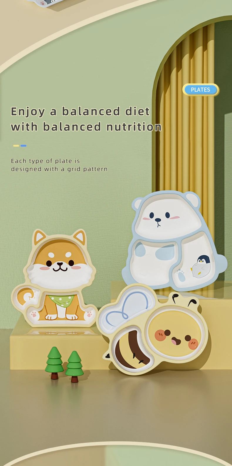 Melamine Cartoon-Design Dinner Plate for baby products Kids Divided Compartments Safe Toddler Feeding Tableware Kindergarten