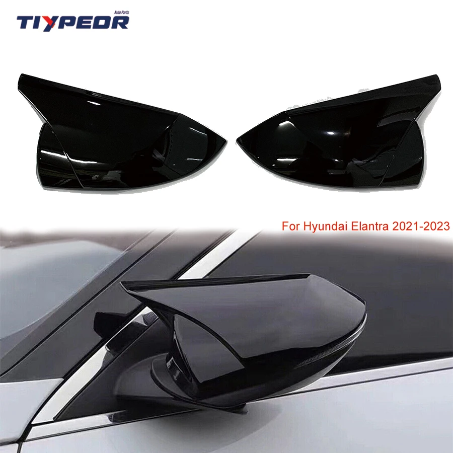 product tiypeor glossy black side rear view mirror cover for hyundai elantra 2021 2022 2023 high quality car accessories auto body parts-6