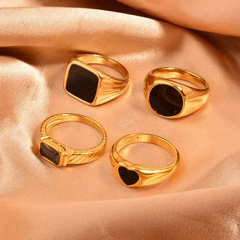Designs Stone Jewelry Finger Stainless Steel Gold Black Rings Women