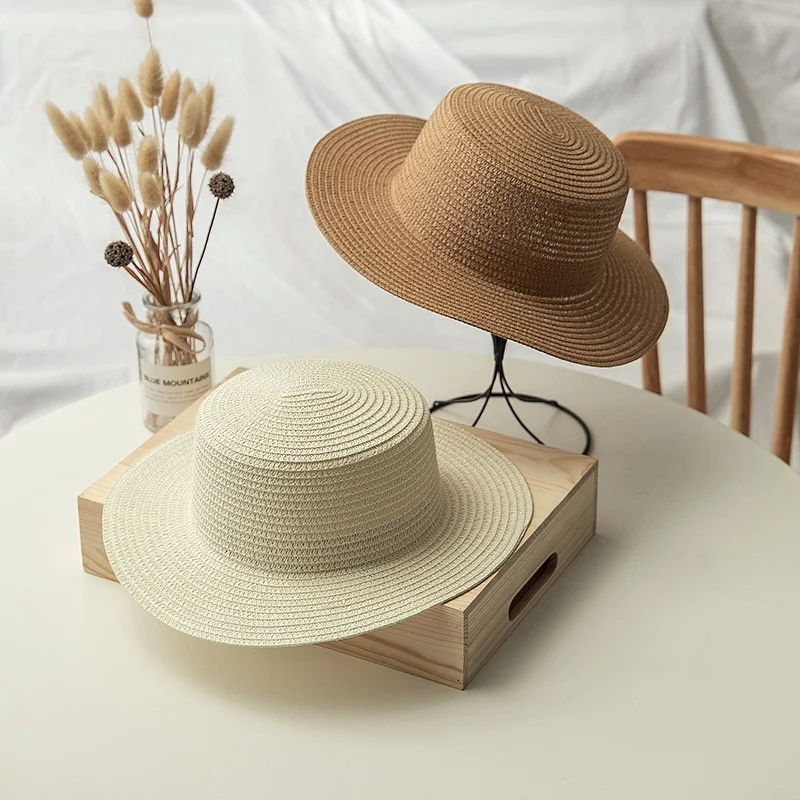 Unisex flat top solhatt i pappersflätning för stranden_voghion.com