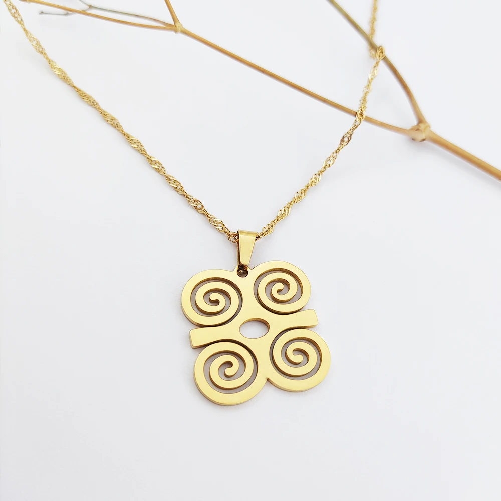 Collana Con Ciondolo Simboli Africani Adinkra - Acciaio Inossidabile Oro, Catena 50 Cm, Regalo Etnico - 4