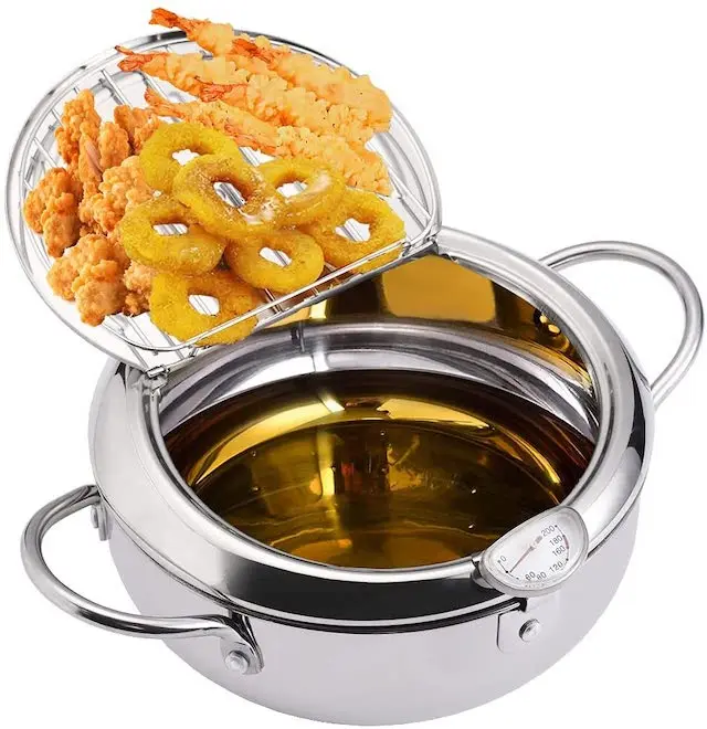 Pentola Friggitrice In Acciaio Inox 3L - Con Cestello E Coperchio Trasparente