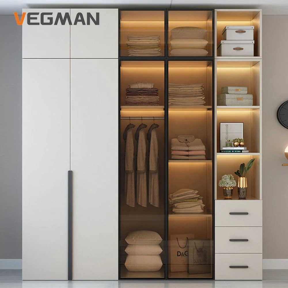 Customized Make Bedroom Furniture New Design Wooden Glass Door Wardrobe Cabinet 333097