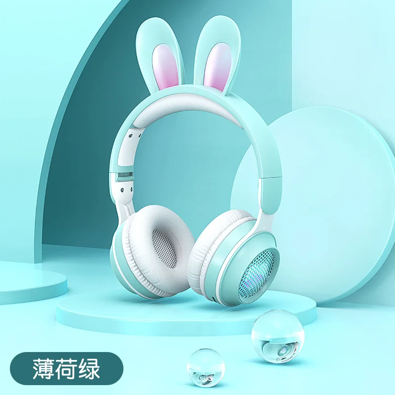 새로운 KE-01 RGB 헤드폰 토끼 귀 LED 음성 블루투스 접이식