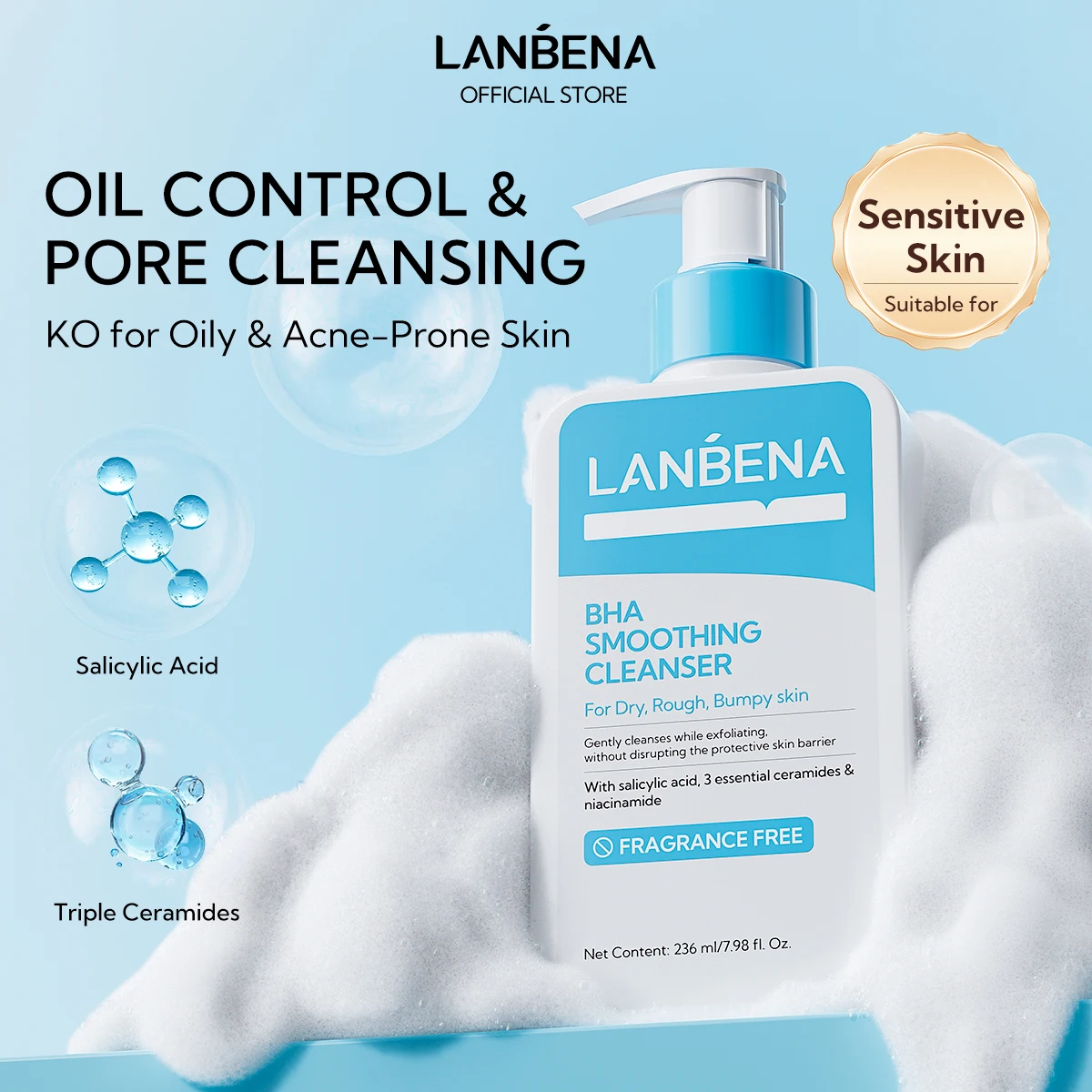 Lanbena Private Label Cleanser Face Wash for Women Whitening Acid Facial Cleanser factory