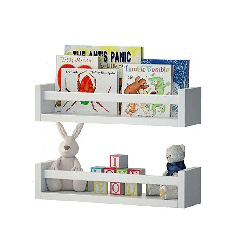 Popular Modern White Wood Floating Wall Bookshelves for Bedroom, Study, Living Room and Apartment Household Furniture Storage