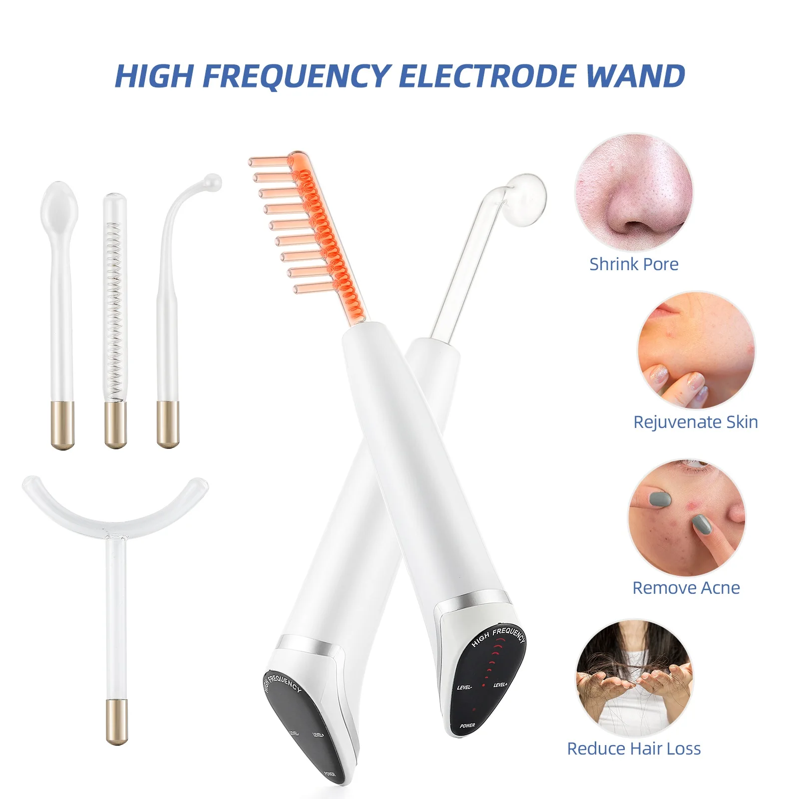Alta Frecuencia 6 In 1 Portable High Frequency Facial Wand Beauty High Frequency Electrode Wand