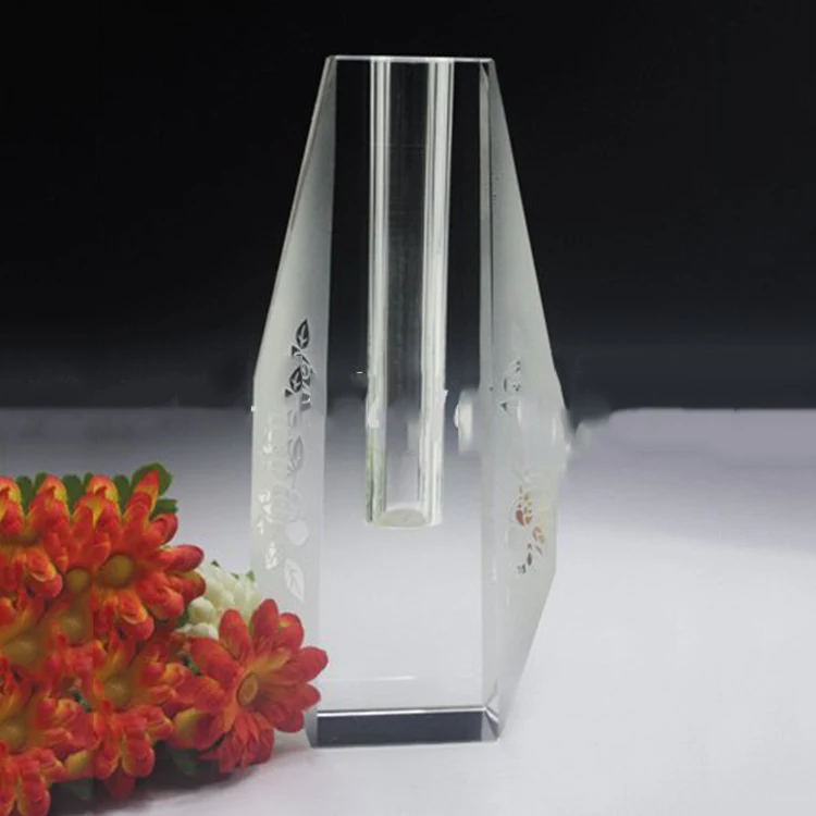 High Neck Tall Clear Glass Vase Handmade Crystal Glass Vase