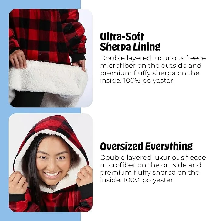 Quilted Plaid Pattern Hoodie Character-Designed Wearable Blanket Perfect Birthday Gift for Adults Kids Women Moms Mother's Day